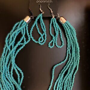 Faux Turquoise Beaded Necklace and Earring Set